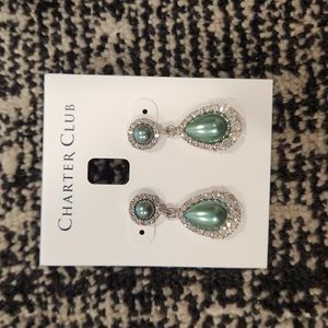 Charter Club Teal Crystal Dangle Earrings